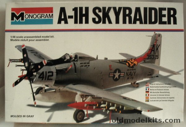 Monogram 1/48 A-1H Skyraider - VA-176 USS Intrepid or South Vietnamese Air Force - White Box Issue, 5419 plastic model kit